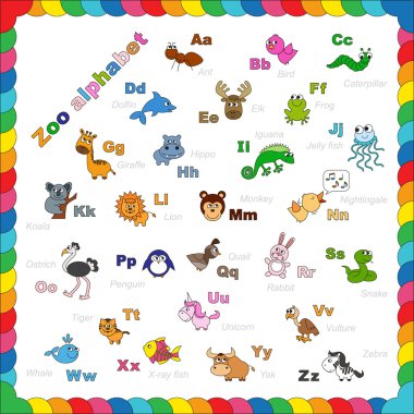 Renkli olması için anahat Hayvanat Bahçesi alfabesi.