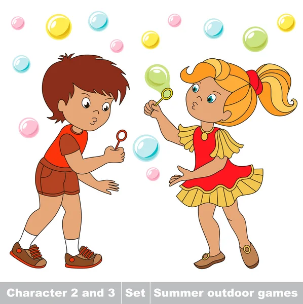 Bubbles fly the two children have fun. — Stockvector