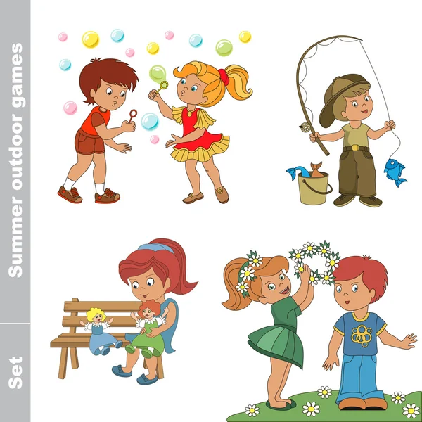 Summer outdoor hobby games for children. — Stockvector