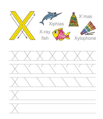 X harfi öğrenmek el yazısı.