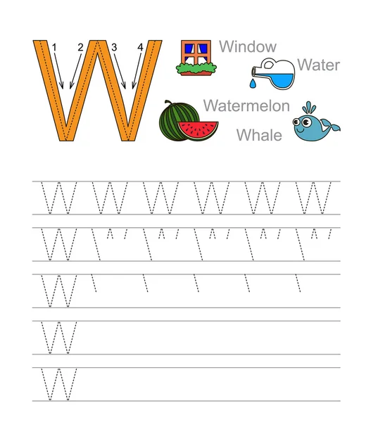 Surat W. Pelajari tulisan tangan . - Stok Vektor