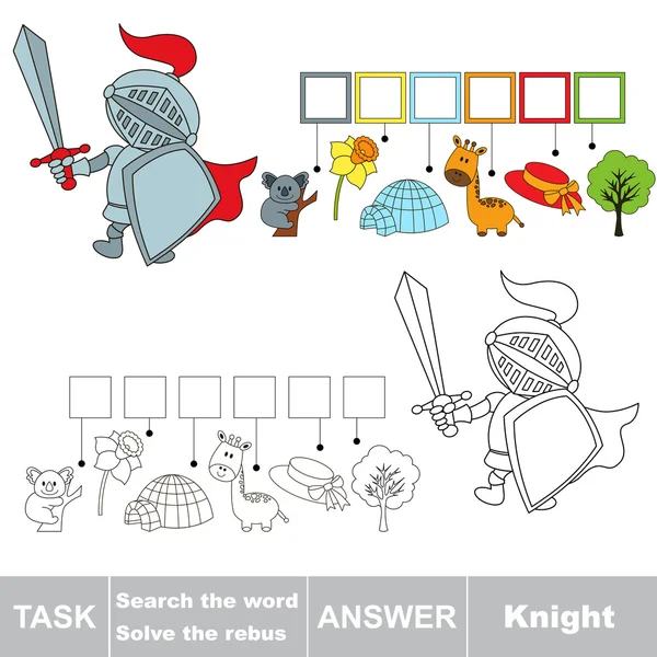 Διάνυσμα παιχνίδι. Βρουν το κρυμμένο λέξη Knight. Αναζήτηση λέξης. — Διανυσματικό Αρχείο