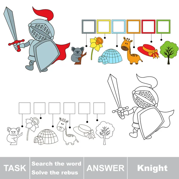 Vector spel. Vind verborgen woord Knight. Zoek het woord. — Stockvector