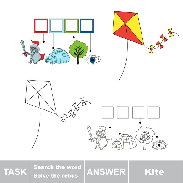 Διάνυσμα παιχνίδι. Βρείτε το κρυμμένο λέξη kite. Αναζήτηση λέξης. — Διανυσματικό Αρχείο
