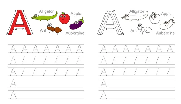 Werkblad voor letter A traceren — Stockvector