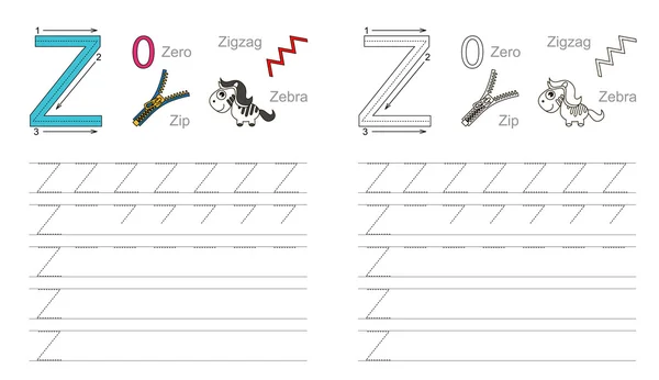 Arbeitsblatt für Buchstabe z nachverfolgen — Stockvektor