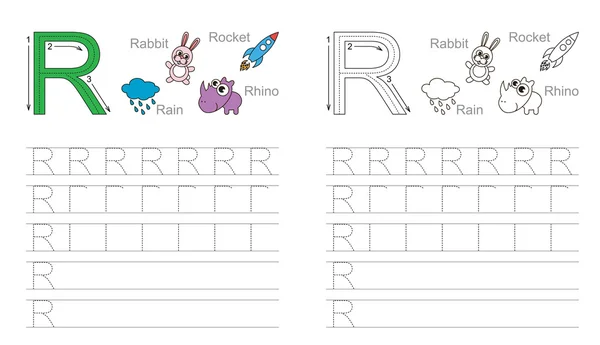 Spåra kalkylblad för bokstaven R — Stock vektor