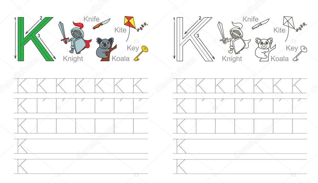 fotos trazar trazar la hoja de cálculo para la letra k vector