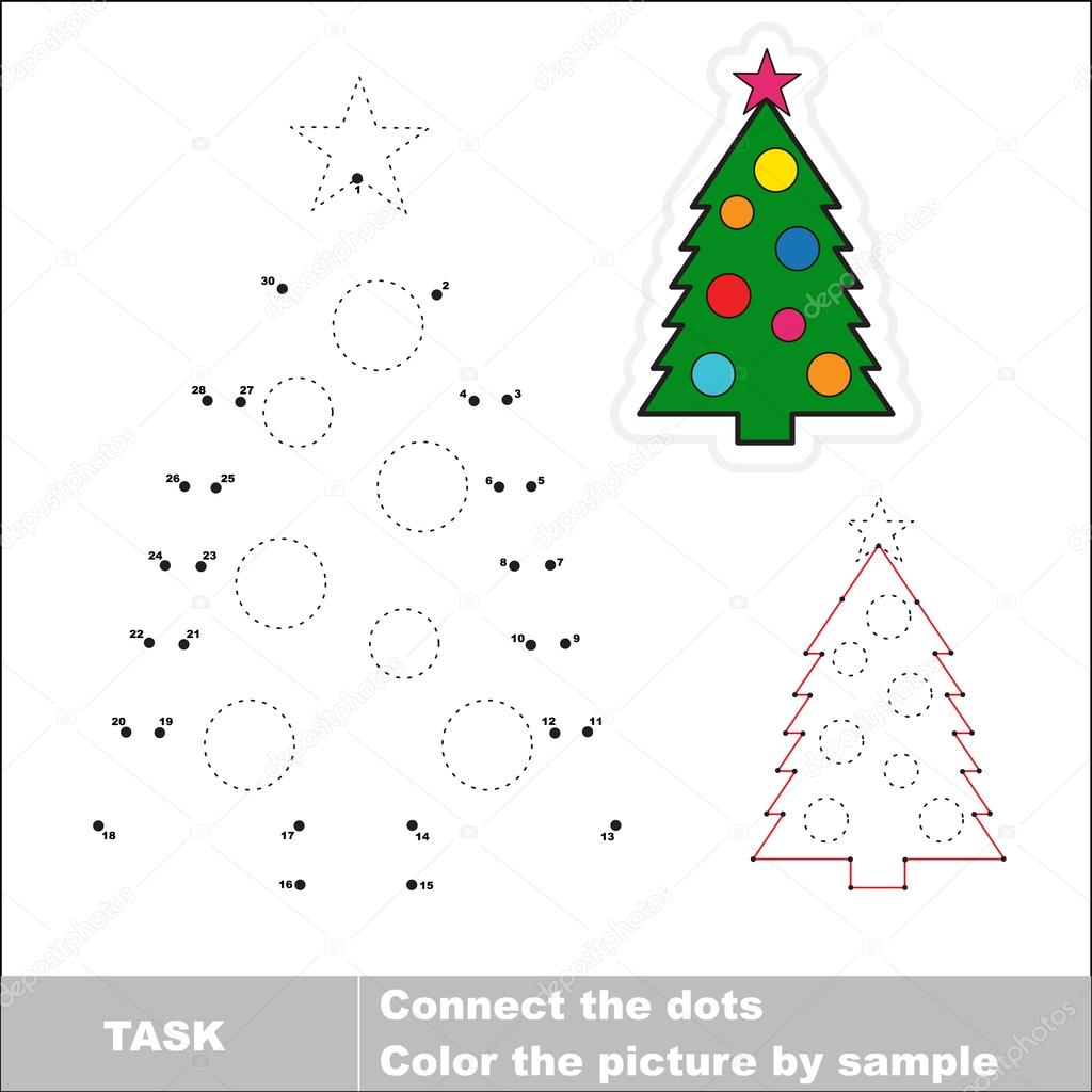 New year tree to be traced. Vector numbers game.