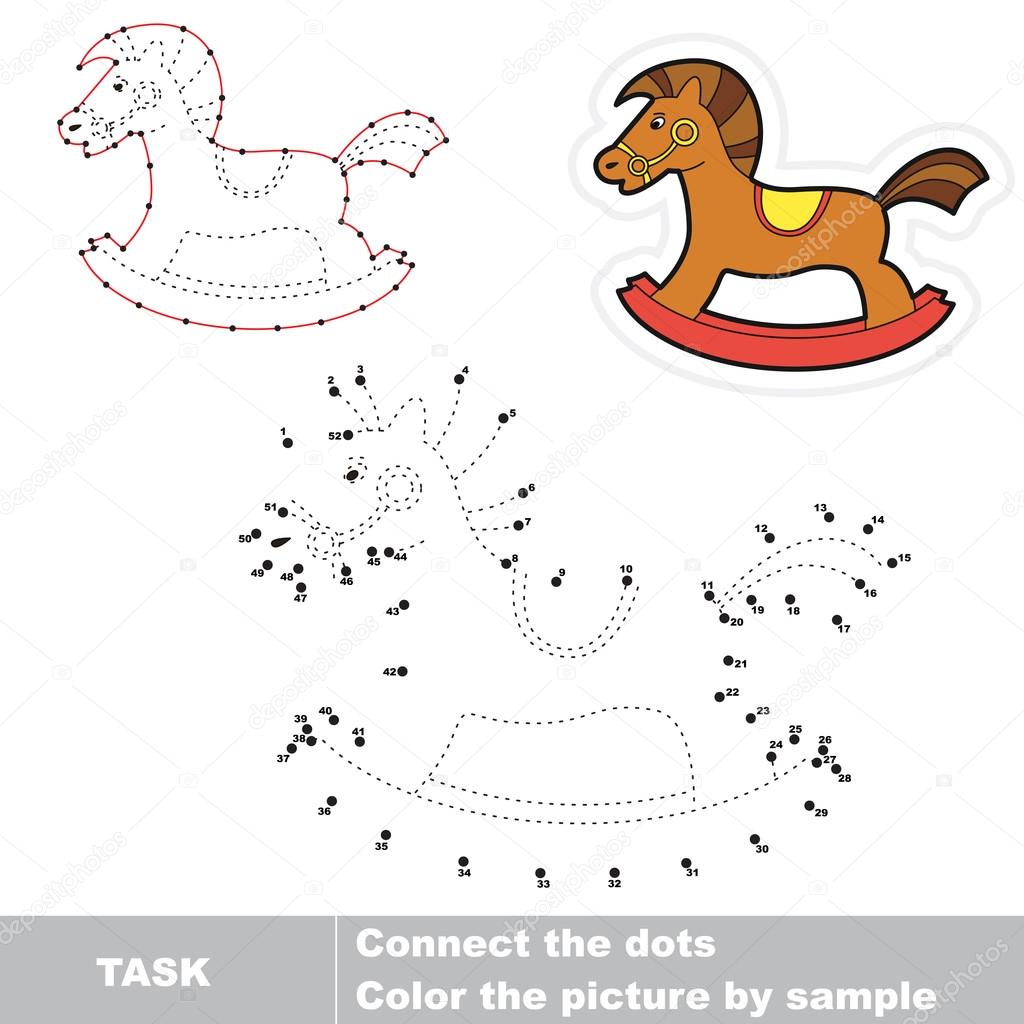 Rocking horse to be traced. Vector numbers game.