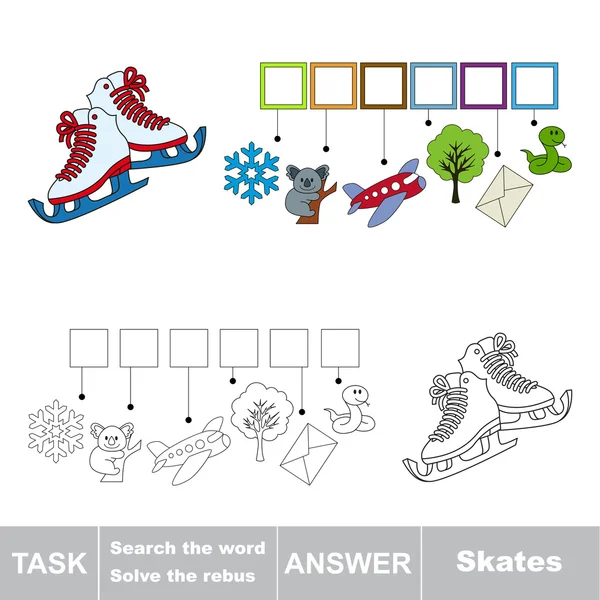 Vector game. Search the word. Find hidden word Skates — Stock Vector