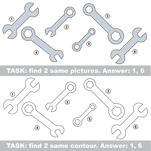 Visuele spel. Vind verborgen paar Spanner — Stockvector