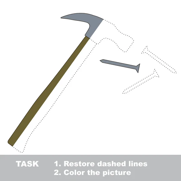 Hammer en nagels te worden gekleurd. Vector trace spel. — Stockvector