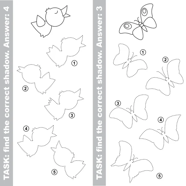 Pájaro y mariposa. Encontrar verdadera sombra correcta . — Archivo Imágenes Vectoriales