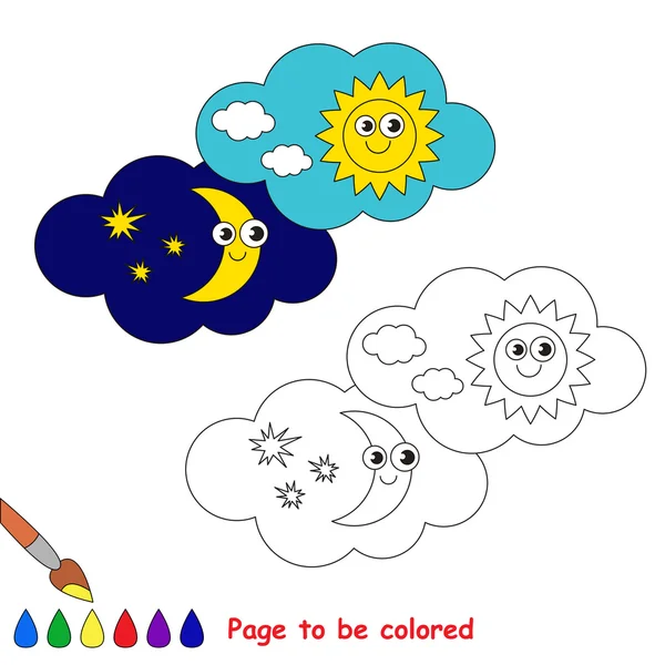Dia e noite em desenho animado vetorial para ser colorido . — Vetor de Stock
