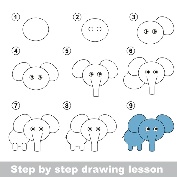 Tutorial de desenho. Como desenhar um elefante — Vetor de Stock