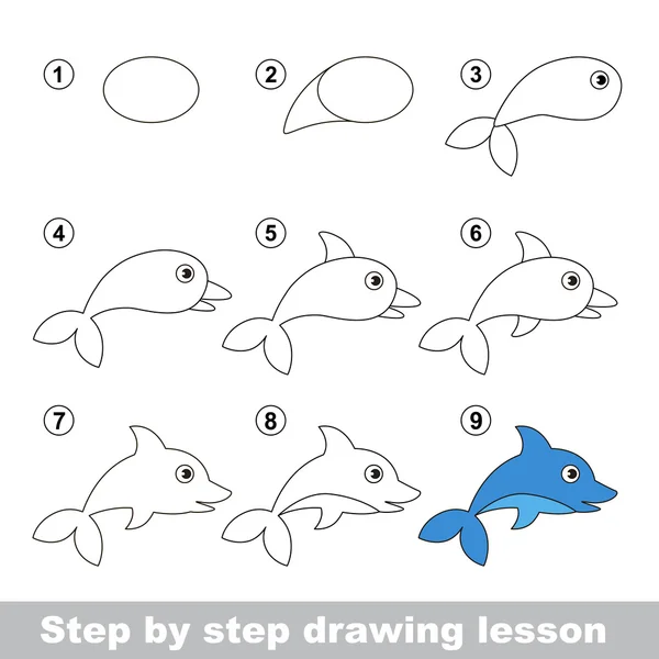 Menggambar tutorial. Bagaimana menggambar Dolphin - Stok Vektor