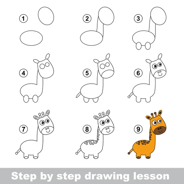 Drawing tutorial. How to draw a Giraffe — 图库矢量图片