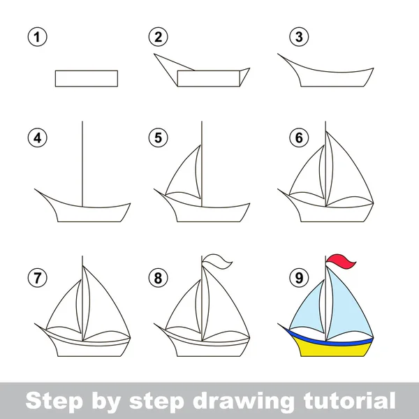 Tutoriel de dessin. Comment dessiner un bateau — Image vectorielle