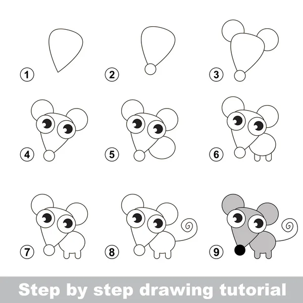 Tutorial de dibujo. Cómo dibujar un ratoncito — Vector de stock