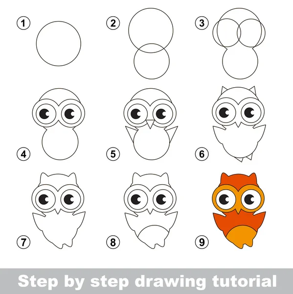 Tutorial de dibujo. Cómo dibujar un búho lindo — Vector de stock