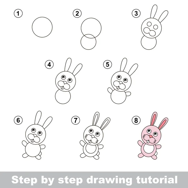 Учебник по рисованию. Как нарисовать кролика — стоковый вектор