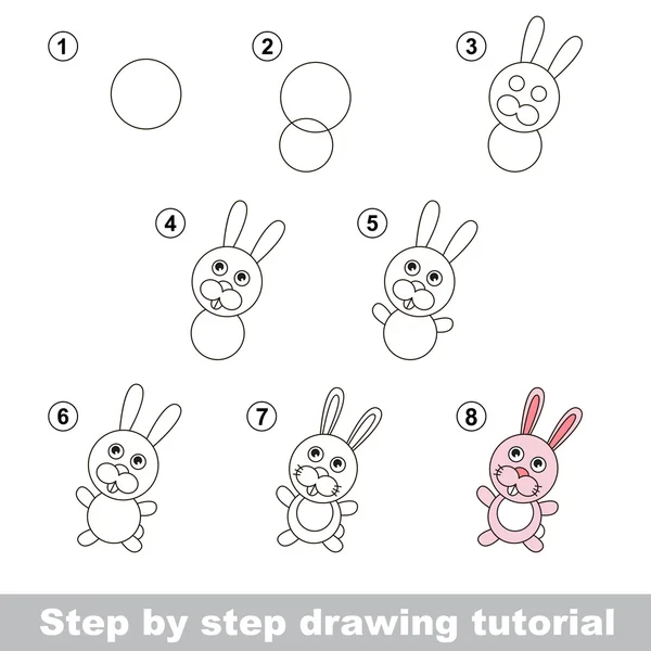 Tutorial de dibujo. Cómo dibujar un conejito — Vector de stock