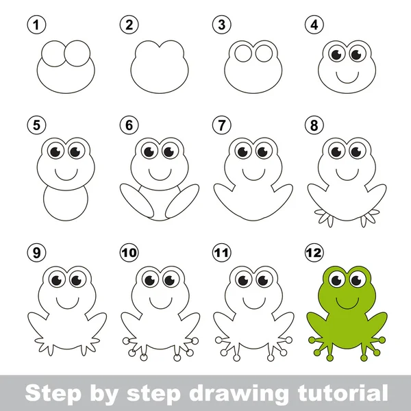 Grenouille verte. Tutoriel de dessin . — Image vectorielle