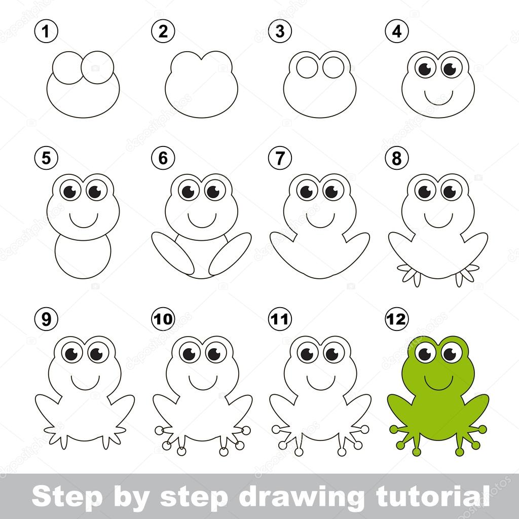Green frog. Drawing tutorial.