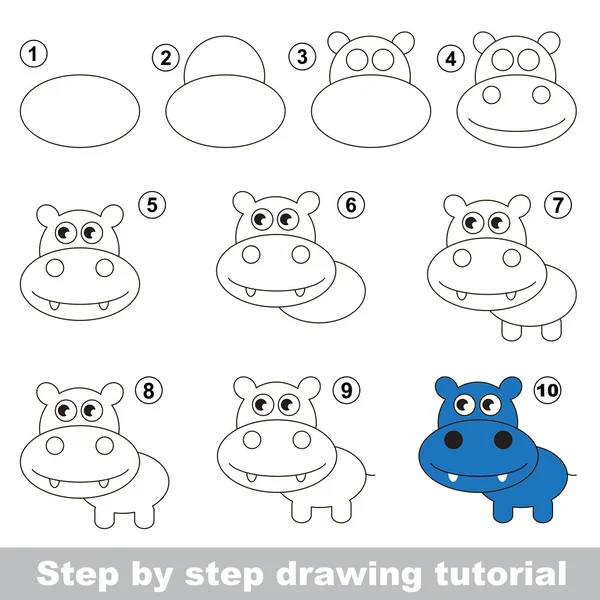 Comment dessiner un joli hippopotame — Image vectorielle
