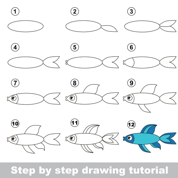 Wie man einen blauen Fisch zeichnet — Stockvektor