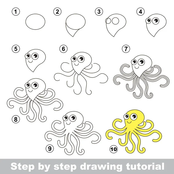 Как нарисовать осьминога — стоковый вектор