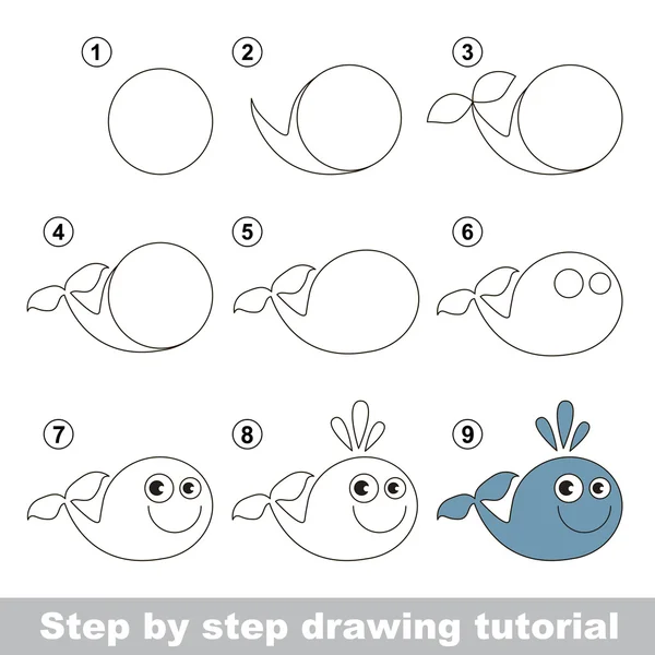 재미 있는 고래를 그리는 방법 — 스톡 벡터