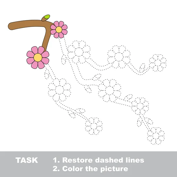 Blossom cherry branch to be colored. Vector trace game. — Stock Vector