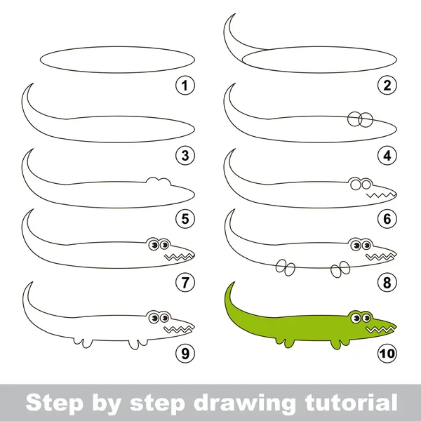 Anleitung zum Zeichnen. Wie man einen Alligator zeichnet — Stockvektor