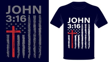 John 316 Amerikan grunge bayrağı Hristiyan tişörtü tasarımı
