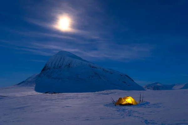 Tent Snow Covered Moiuntains Sarek Swedish Lapland Sweden — Stock Photo, Image
