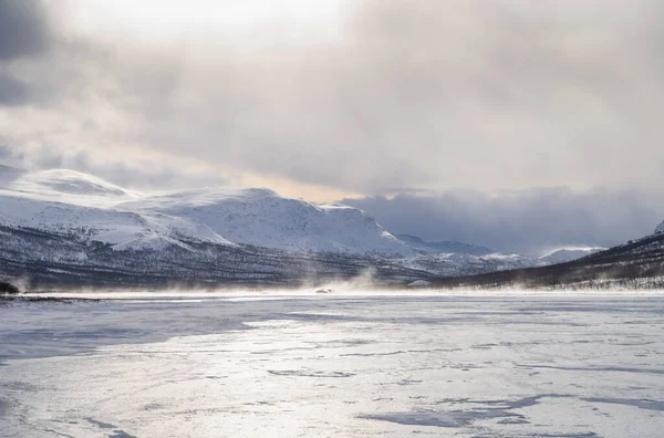 Severe Weather Frozen River National Park Sarek Lapland Sweden — Stock Photo, Image