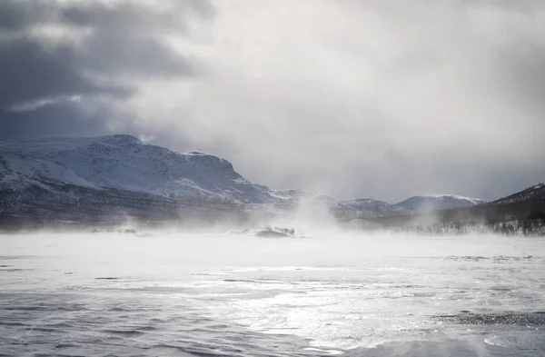 Wind Clouds Frozen River Sarek Lapland Sweden — Stock Photo, Image