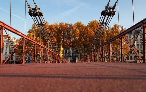 Осенние Цвета Старом Пешеходном Мосту Через Реку Сон Лионе — стоковое фото