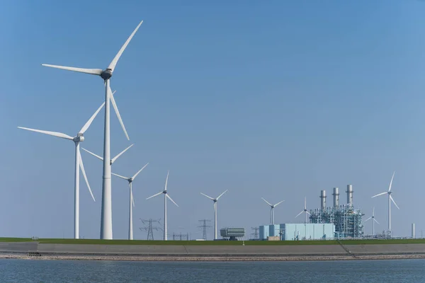 Modern Multi Fuel Power Station Wind Turbines Eemshaven Groningen Holland — Zdjęcie stockowe