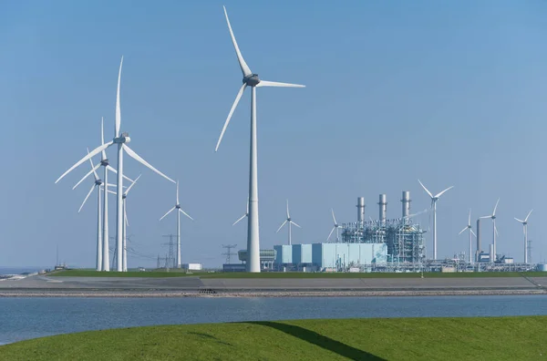 Modern Multi Fuel Power Station Wind Turbines Eemshaven Groningen Holland — Zdjęcie stockowe