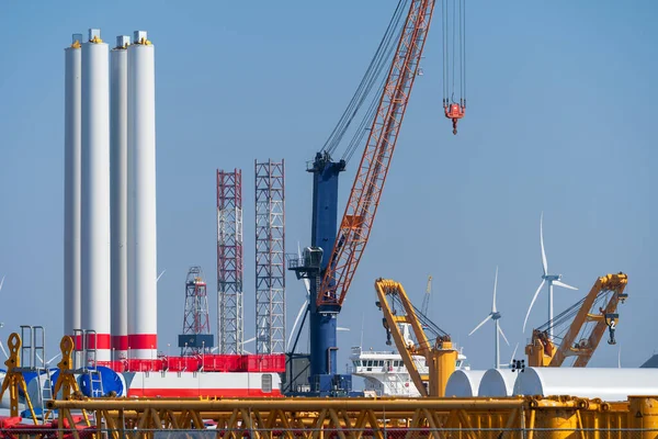 Offshore Vessel Placing Wind Turbines Sea Eemshaven Harbor Groningen Netherlands — Zdjęcie stockowe