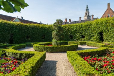 Renaissance style park 'Prinsentuin' and the Martinitoren in the inner city of Groningen, the Netherlands.