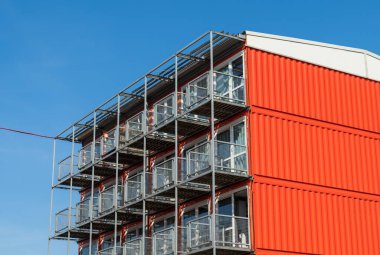 Pile of container homes for students in the city of Groningen, Holland.