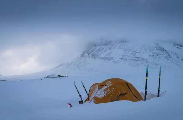 Tent Snow Cloudy Morning Lapland Sarek Sweden — Stock Photo, Image