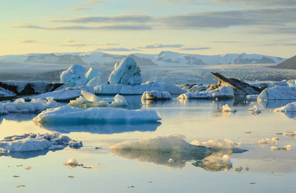 Vacker Sommarsolnedgång Vid Jokulsarlon Lagun Island — Stockfoto