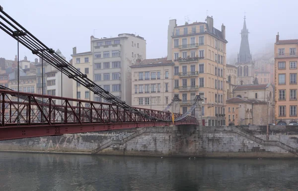 Passerelle Saint Vincent Sobre Rio Saone Vieux Lyon Dia Nebuloso — Fotografia de Stock