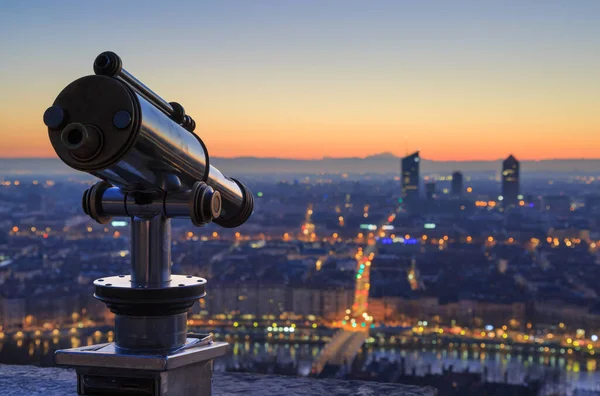 Telescopio Vista Ciudad Lyon Francia Amanecer — Foto de Stock