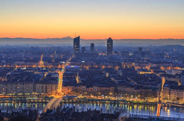 Amanecer Sobre Ciudad Francesa Lyon Visto Desde Punto Referencia Fourviere — Foto de Stock